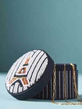 Anthropologie The Fiona Beaded City Lidded Jewelry Box Paris with Gift Box